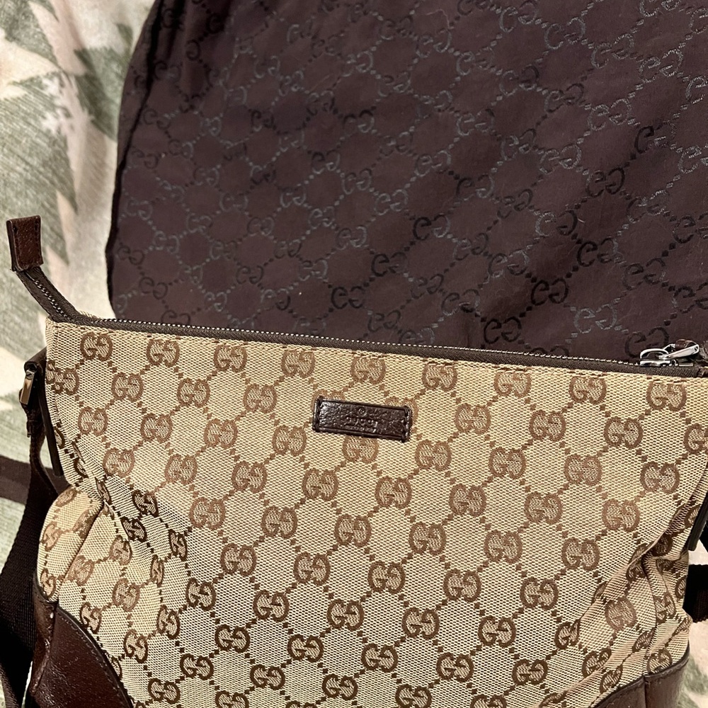 Gucci Brown and Tan Messenger Bag with Iconic GG Monogram